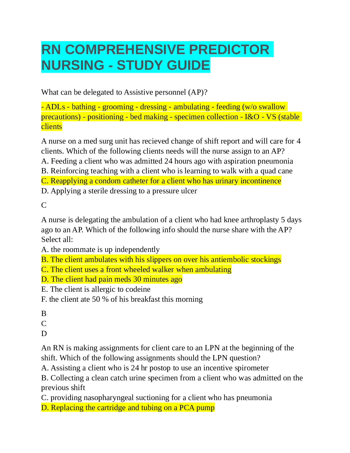 Preview image for RN COMPREHENSIVE PREDICTOR NURSING STUDY GUIDE. GRADED A